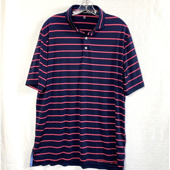 RLX Ralph Lauren Men's Size Large Short Sleeve Polo Shirt Blue Pink Striped - Picture 1 of 12